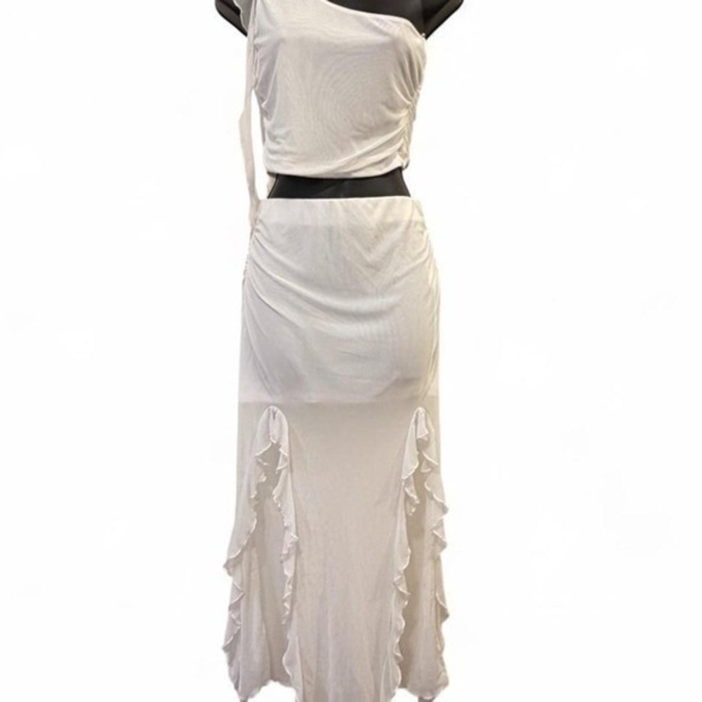 Charlotte Russe White Ruffle 2 Piece Set Crop Top Mermaid Maxi Skirt